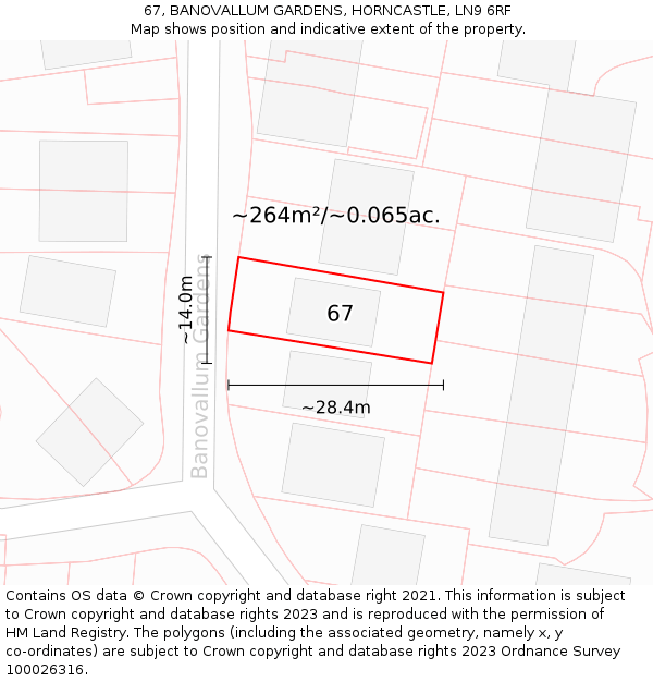 67, BANOVALLUM GARDENS, HORNCASTLE, LN9 6RF: Plot and title map