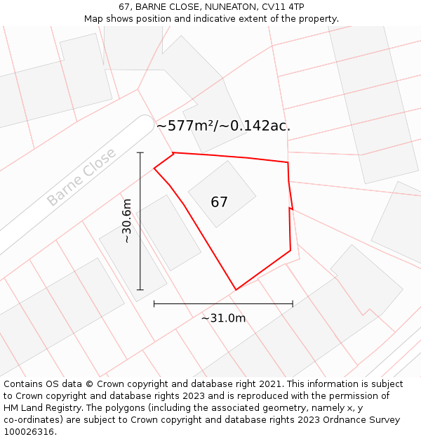 67, BARNE CLOSE, NUNEATON, CV11 4TP: Plot and title map