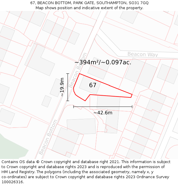 67, BEACON BOTTOM, PARK GATE, SOUTHAMPTON, SO31 7GQ: Plot and title map
