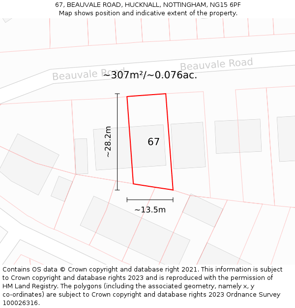 67, BEAUVALE ROAD, HUCKNALL, NOTTINGHAM, NG15 6PF: Plot and title map