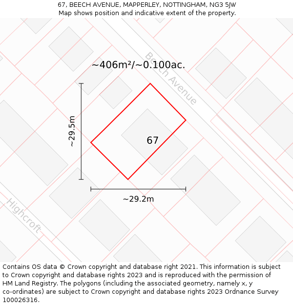 67, BEECH AVENUE, MAPPERLEY, NOTTINGHAM, NG3 5JW: Plot and title map