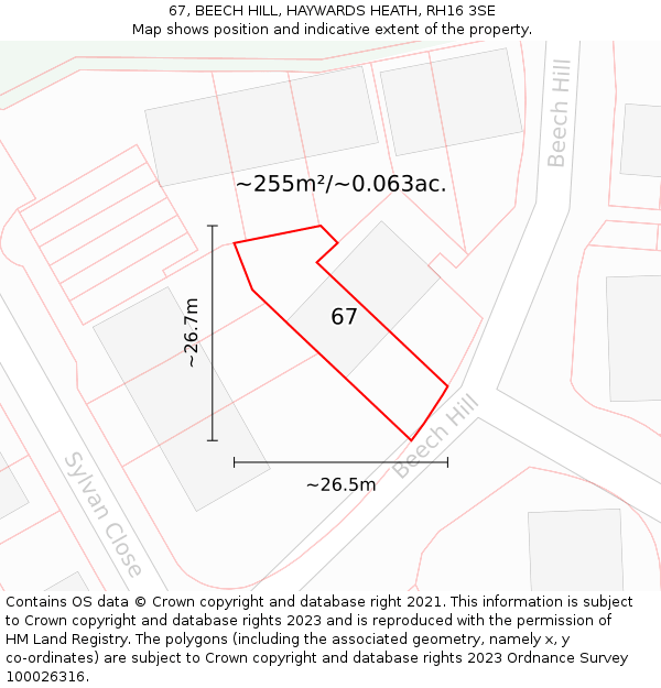 67, BEECH HILL, HAYWARDS HEATH, RH16 3SE: Plot and title map