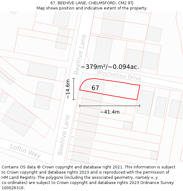 67, BEEHIVE LANE, CHELMSFORD, CM2 9TJ: Plot and title map