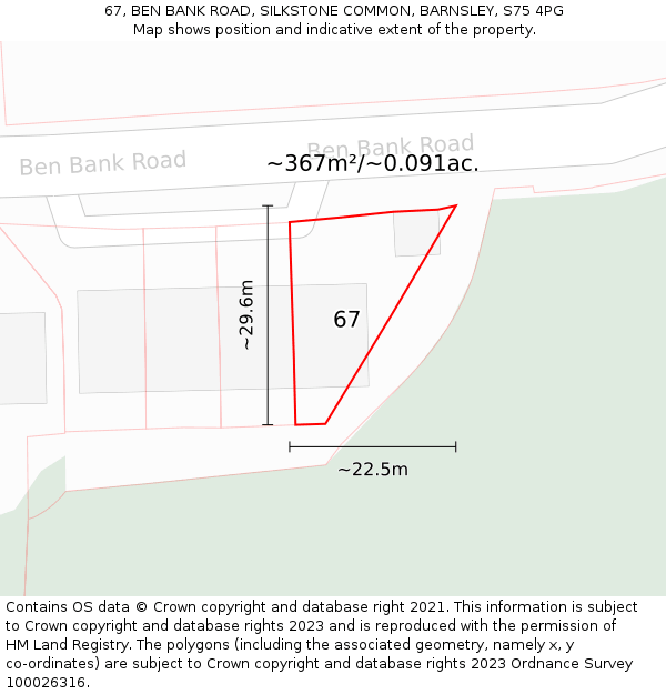 67, BEN BANK ROAD, SILKSTONE COMMON, BARNSLEY, S75 4PG: Plot and title map