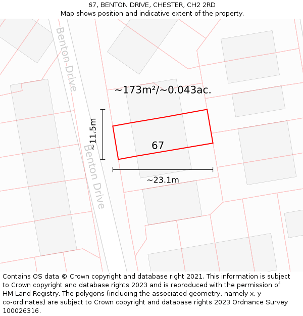 67, BENTON DRIVE, CHESTER, CH2 2RD: Plot and title map