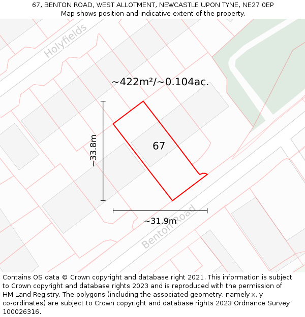 67, BENTON ROAD, WEST ALLOTMENT, NEWCASTLE UPON TYNE, NE27 0EP: Plot and title map
