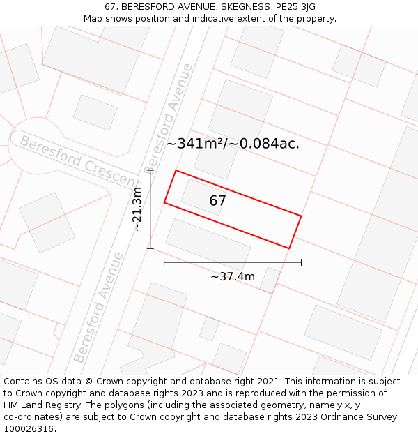 67, BERESFORD AVENUE, SKEGNESS, PE25 3JG: Plot and title map