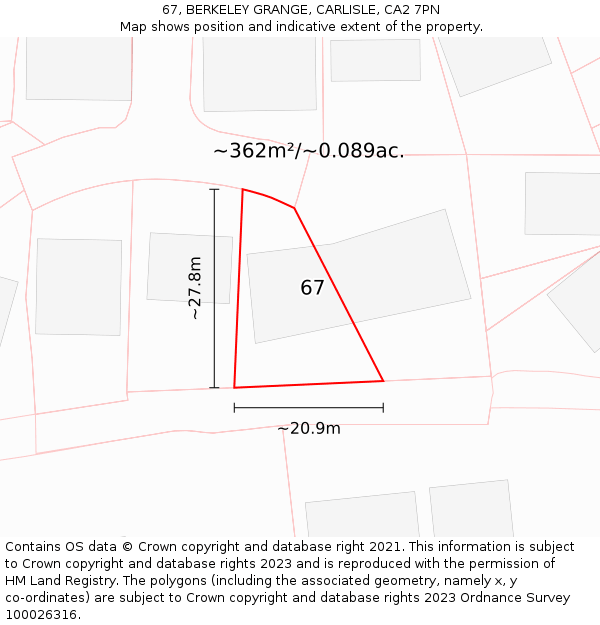 67, BERKELEY GRANGE, CARLISLE, CA2 7PN: Plot and title map