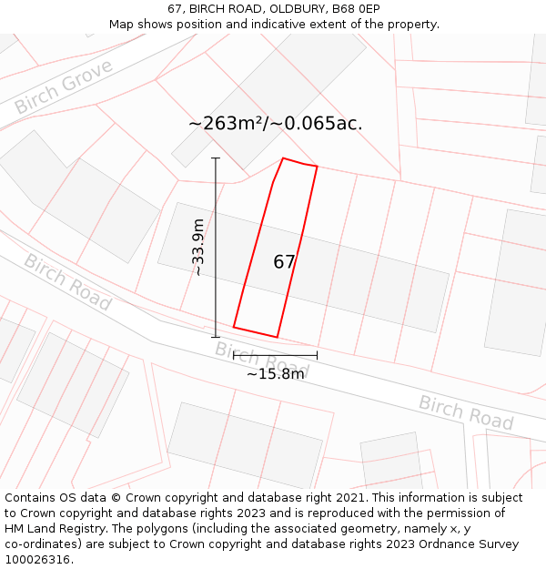 67, BIRCH ROAD, OLDBURY, B68 0EP: Plot and title map