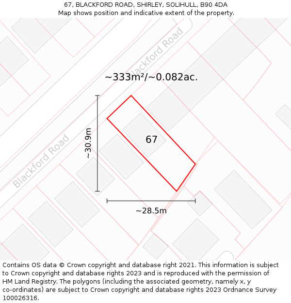 67, BLACKFORD ROAD, SHIRLEY, SOLIHULL, B90 4DA: Plot and title map