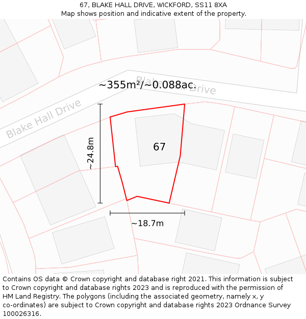 67, BLAKE HALL DRIVE, WICKFORD, SS11 8XA: Plot and title map