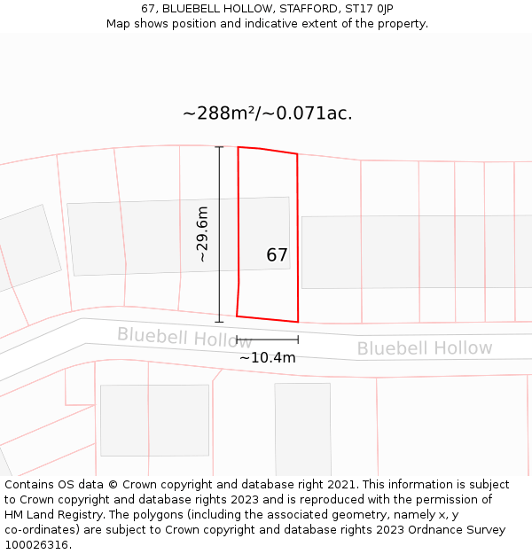 67, BLUEBELL HOLLOW, STAFFORD, ST17 0JP: Plot and title map