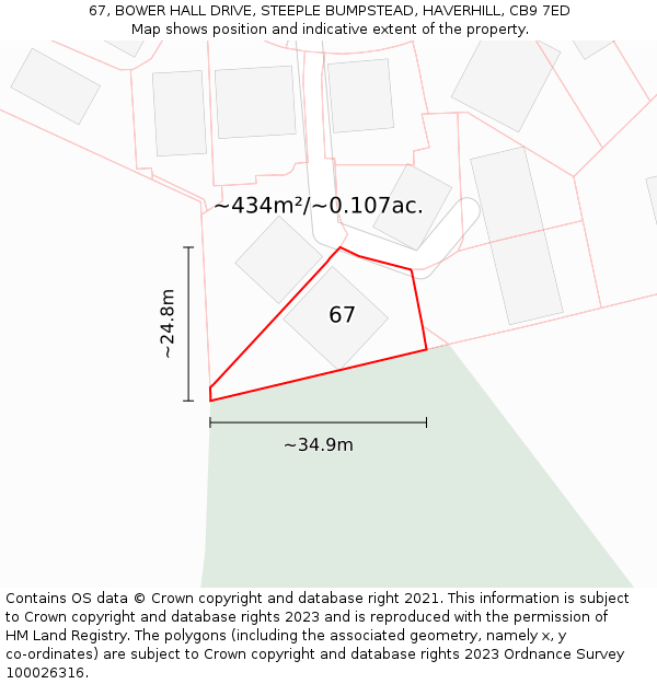 67, BOWER HALL DRIVE, STEEPLE BUMPSTEAD, HAVERHILL, CB9 7ED: Plot and title map