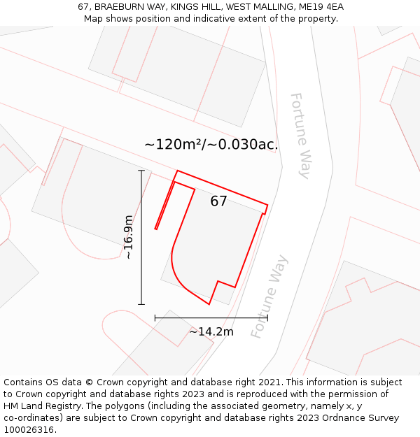 67, BRAEBURN WAY, KINGS HILL, WEST MALLING, ME19 4EA: Plot and title map