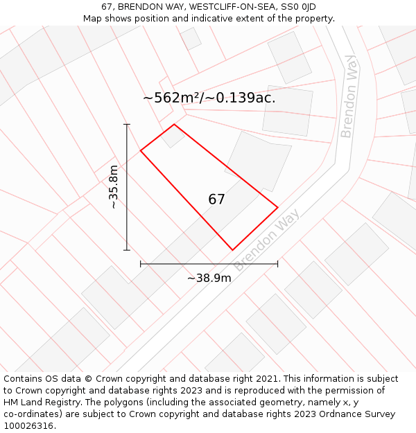 67, BRENDON WAY, WESTCLIFF-ON-SEA, SS0 0JD: Plot and title map