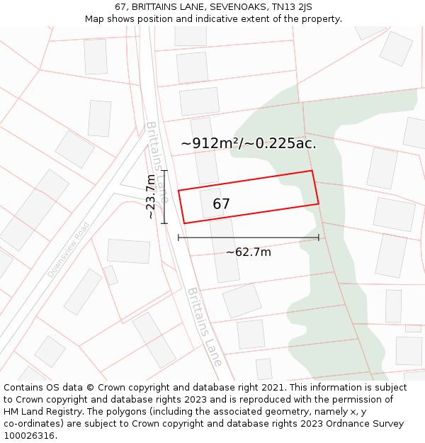 67, BRITTAINS LANE, SEVENOAKS, TN13 2JS: Plot and title map