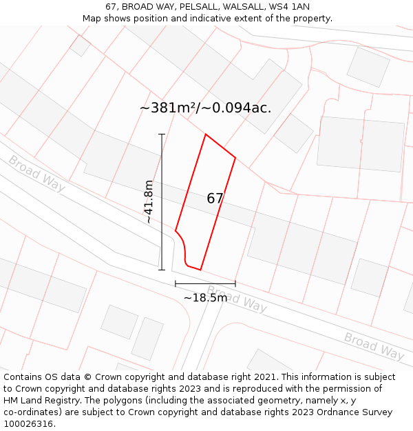 67, BROAD WAY, PELSALL, WALSALL, WS4 1AN: Plot and title map