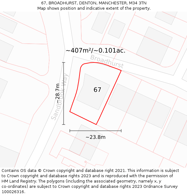 67, BROADHURST, DENTON, MANCHESTER, M34 3TN: Plot and title map