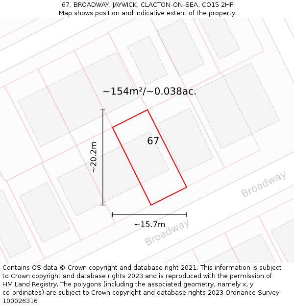 67, BROADWAY, JAYWICK, CLACTON-ON-SEA, CO15 2HF: Plot and title map