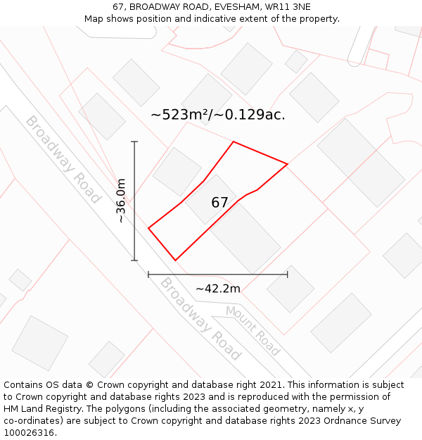67, BROADWAY ROAD, EVESHAM, WR11 3NE: Plot and title map