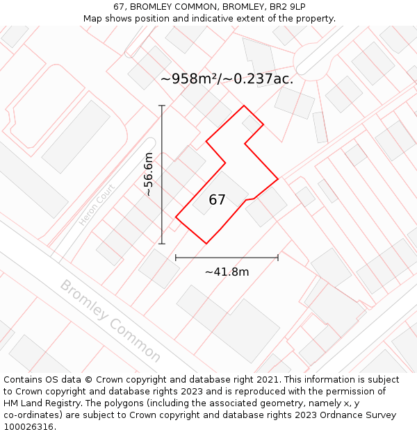 67, BROMLEY COMMON, BROMLEY, BR2 9LP: Plot and title map