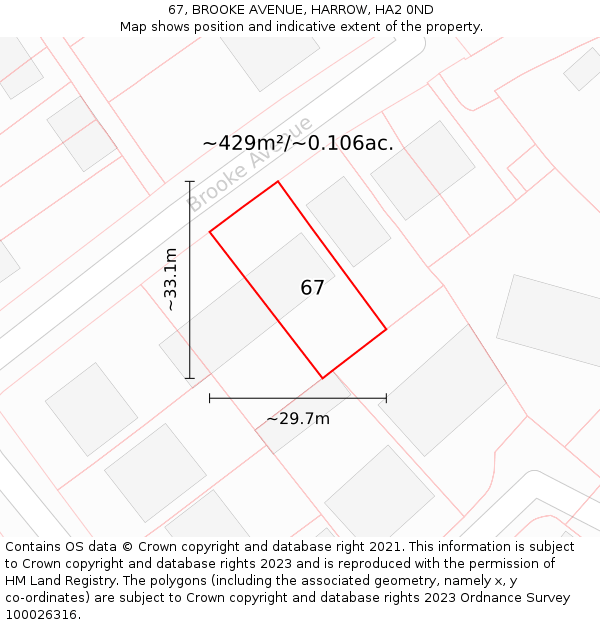 67, BROOKE AVENUE, HARROW, HA2 0ND: Plot and title map