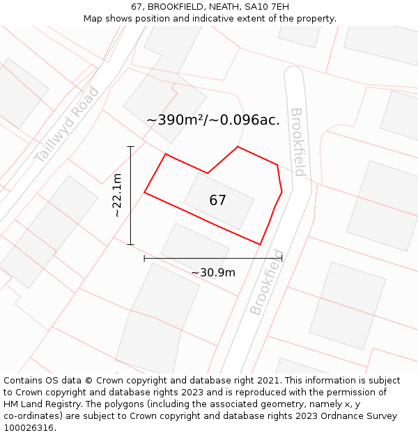 67, BROOKFIELD, NEATH, SA10 7EH: Plot and title map