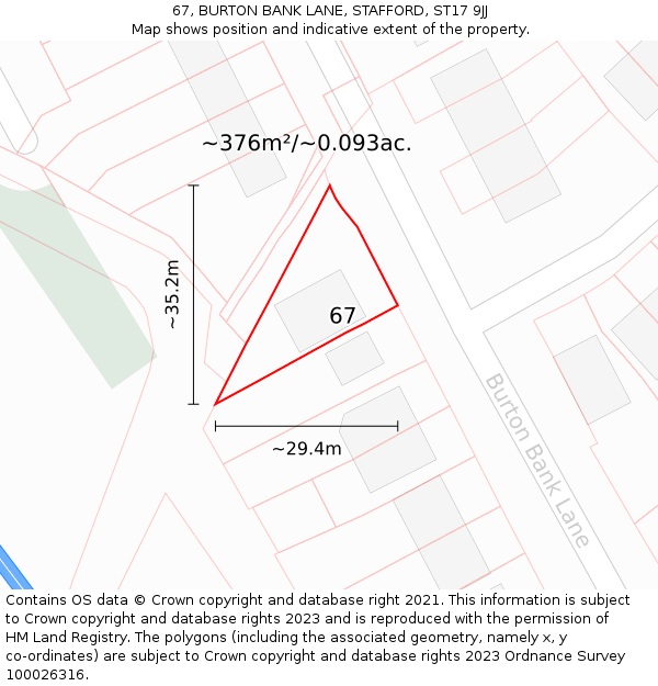 67, BURTON BANK LANE, STAFFORD, ST17 9JJ: Plot and title map