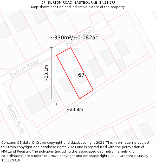 67, BURTON ROAD, EASTBOURNE, BN21 2RF: Plot and title map