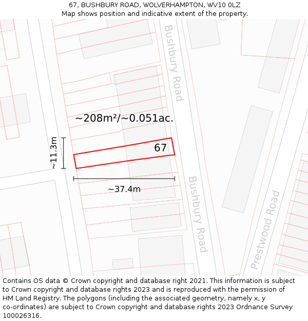67, BUSHBURY ROAD, WOLVERHAMPTON, WV10 0LZ: Plot and title map