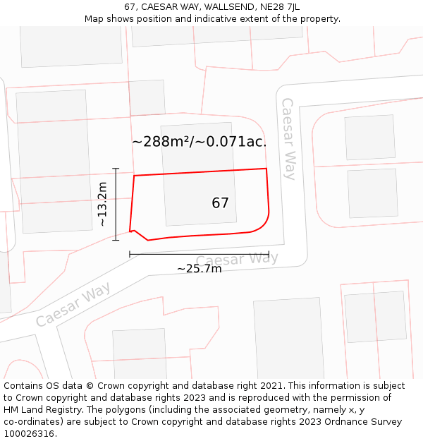 67, CAESAR WAY, WALLSEND, NE28 7JL: Plot and title map