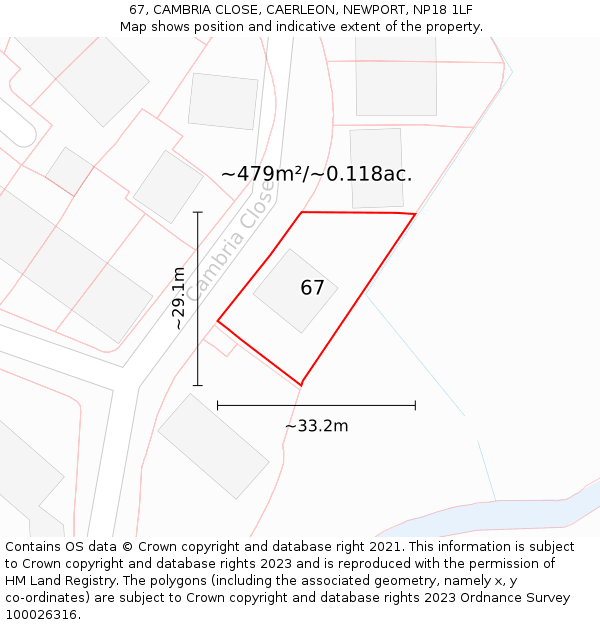 67, CAMBRIA CLOSE, CAERLEON, NEWPORT, NP18 1LF: Plot and title map