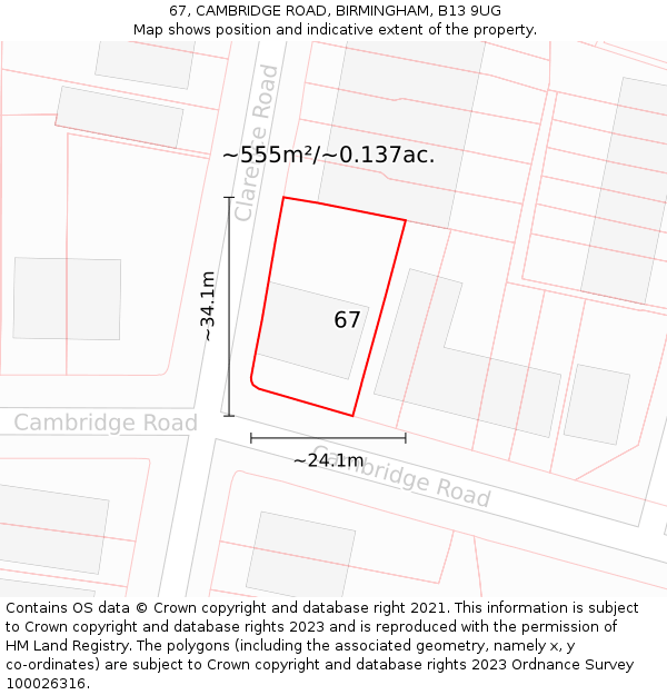 67, CAMBRIDGE ROAD, BIRMINGHAM, B13 9UG: Plot and title map