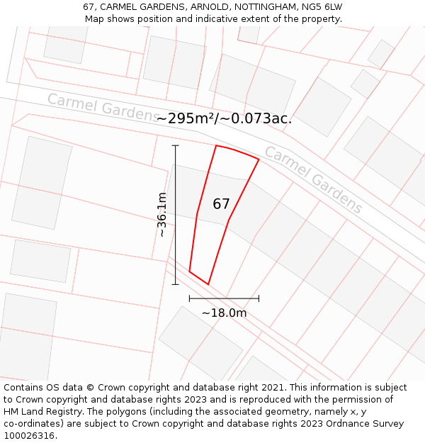 67, CARMEL GARDENS, ARNOLD, NOTTINGHAM, NG5 6LW: Plot and title map