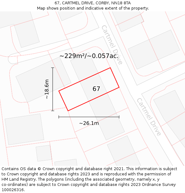 67, CARTMEL DRIVE, CORBY, NN18 8TA: Plot and title map
