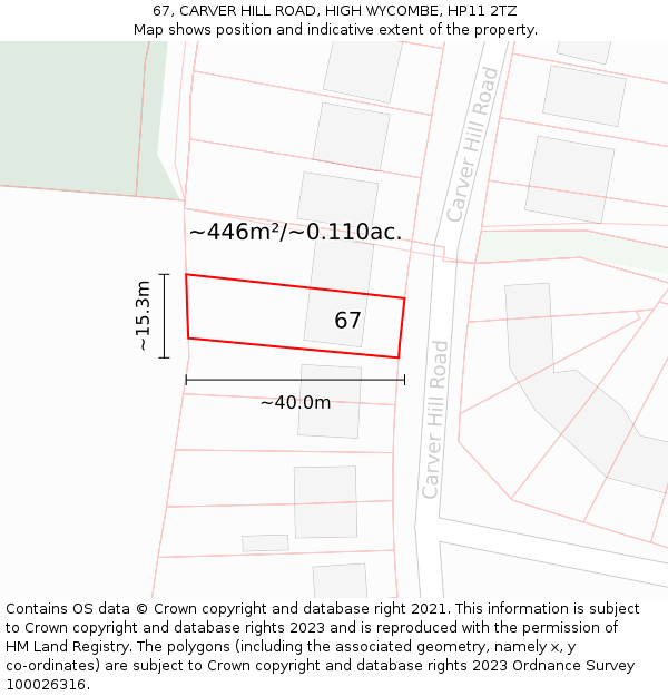 67, CARVER HILL ROAD, HIGH WYCOMBE, HP11 2TZ: Plot and title map