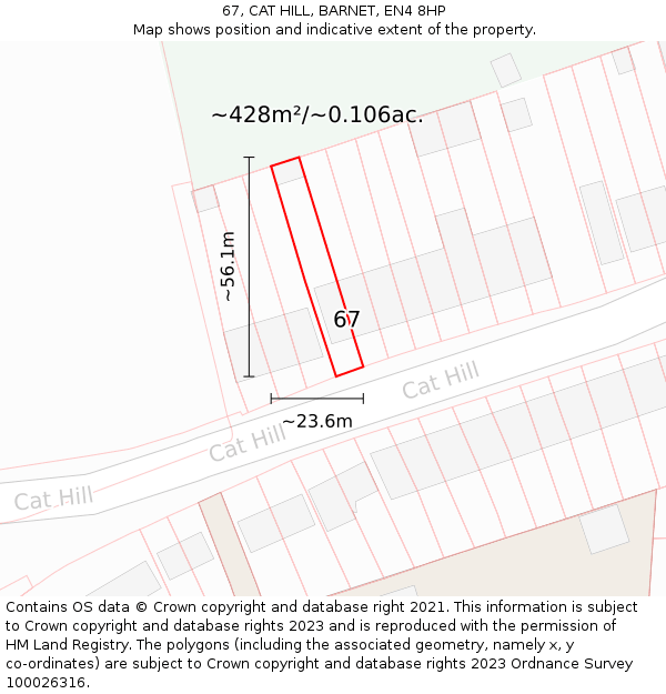 67, CAT HILL, BARNET, EN4 8HP: Plot and title map