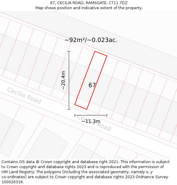 67, CECILIA ROAD, RAMSGATE, CT11 7DZ: Plot and title map