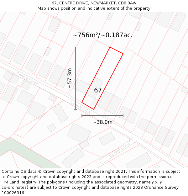 67, CENTRE DRIVE, NEWMARKET, CB8 8AW: Plot and title map