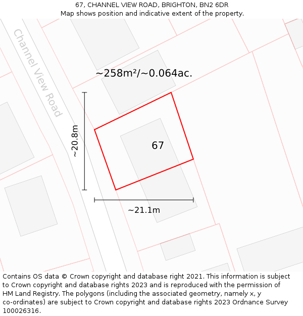 67, CHANNEL VIEW ROAD, BRIGHTON, BN2 6DR: Plot and title map