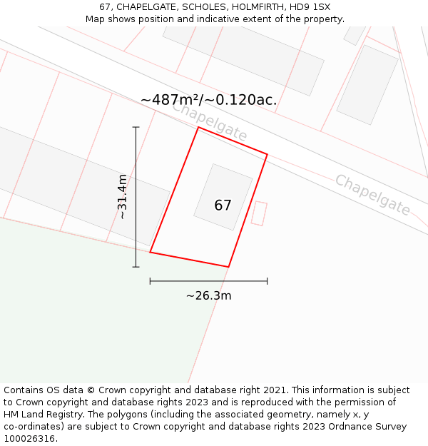 67, CHAPELGATE, SCHOLES, HOLMFIRTH, HD9 1SX: Plot and title map