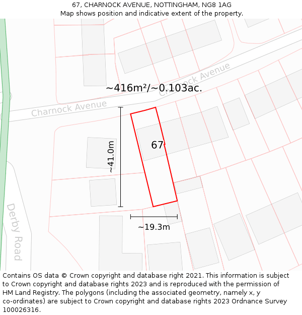 67, CHARNOCK AVENUE, NOTTINGHAM, NG8 1AG: Plot and title map