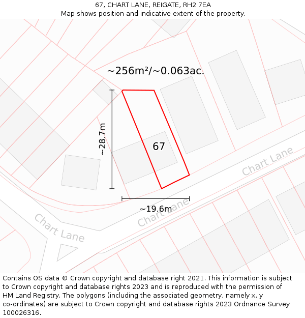 67, CHART LANE, REIGATE, RH2 7EA: Plot and title map