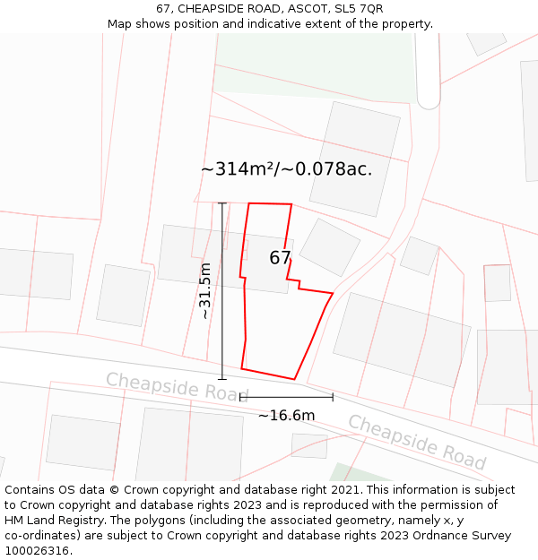 67, CHEAPSIDE ROAD, ASCOT, SL5 7QR: Plot and title map
