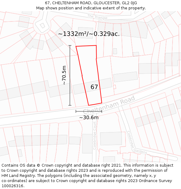 67, CHELTENHAM ROAD, GLOUCESTER, GL2 0JG: Plot and title map