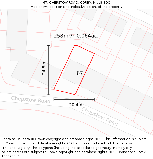 67, CHEPSTOW ROAD, CORBY, NN18 8QQ: Plot and title map