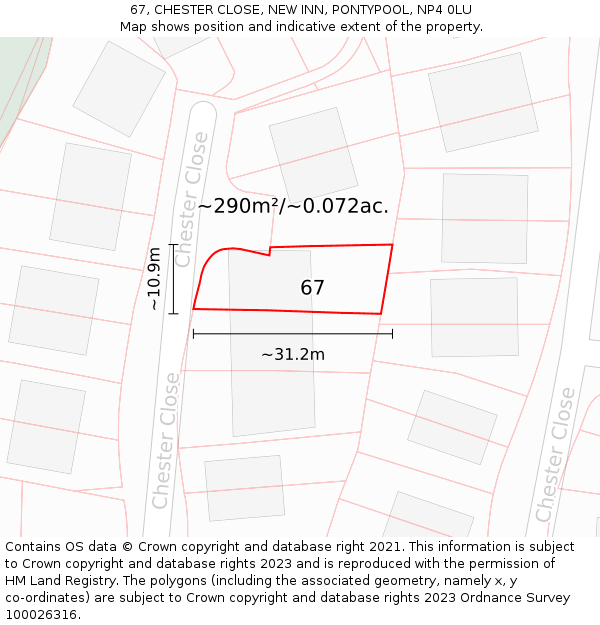67, CHESTER CLOSE, NEW INN, PONTYPOOL, NP4 0LU: Plot and title map