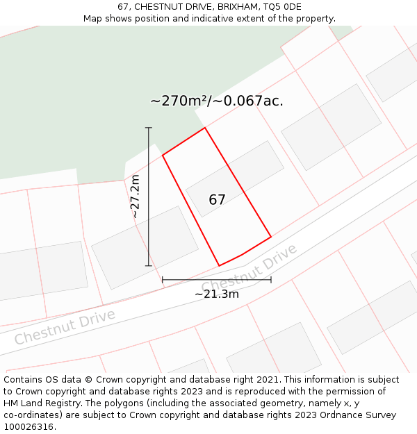 67, CHESTNUT DRIVE, BRIXHAM, TQ5 0DE: Plot and title map