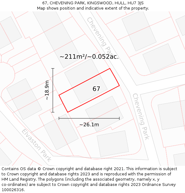 67, CHEVENING PARK, KINGSWOOD, HULL, HU7 3JS: Plot and title map