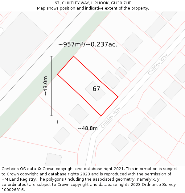 67, CHILTLEY WAY, LIPHOOK, GU30 7HE: Plot and title map